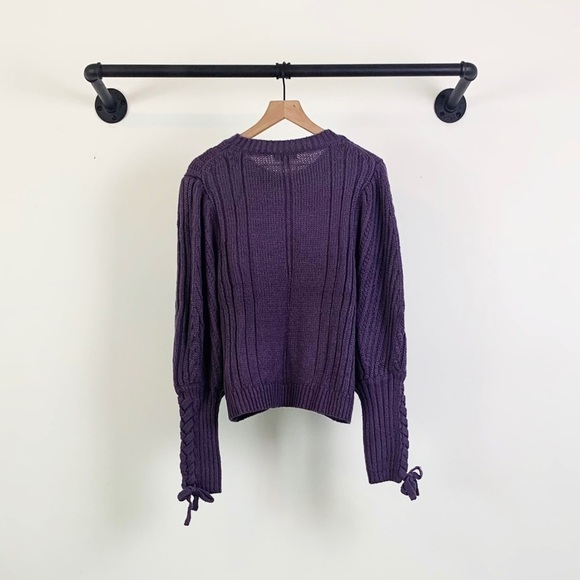 NWT Anthropologie 525 America Carmen Crop Cable Knit Tie Sleeve Sweater - Picture 6 of 7